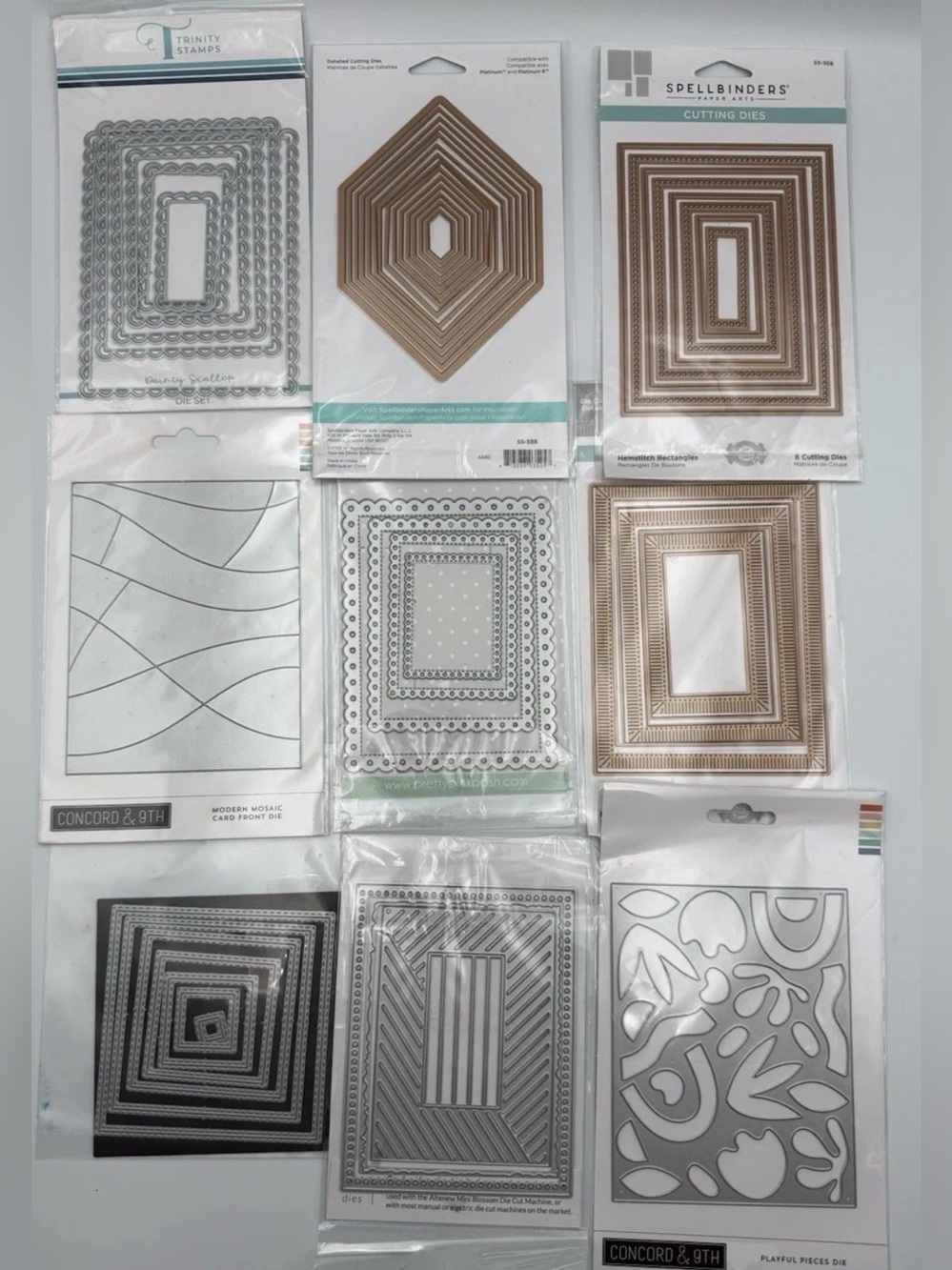 9 Various Craft Cardmaking Dies Sets Rectangles Hexi-gem Mosaic Squares